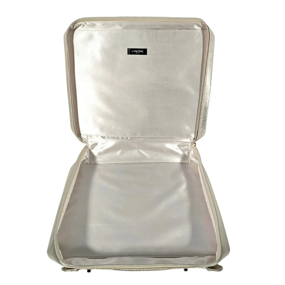 Lancome Gold Rose Embossed Cosmetic Travel Case Bag Organizer‎ Zippered Handle